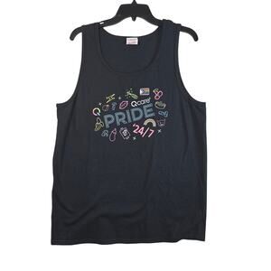 Good Catch Pride 24/7 Tank Top Unisex L Black Rainbow Graphic LGBTQ Y2K Casual